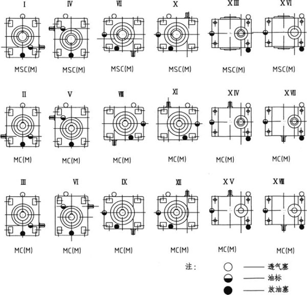 多面安裝圓弧圓柱蝸桿減速器基本參數(shù)