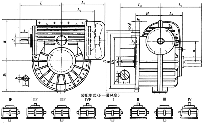 TPS125、TPS160、TPS200、TPS250、TPS315、TPS400、TPS500、通用型減速器形式及外形尺寸