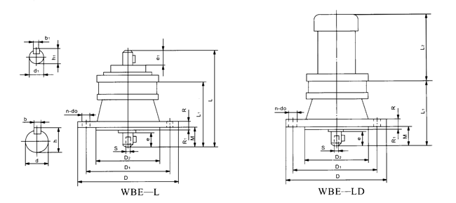 WBL、WBLD型立式單級微型擺線針輪減速機外型及安裝尺寸