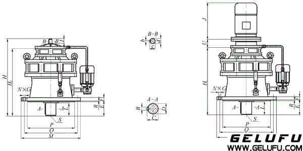 BLE、BLED（上海變速機(jī)械廠標(biāo)準(zhǔn)）行星擺線針輪減速機(jī)外形及安裝尺寸 