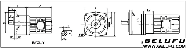 EWG系列全封閉斜齒輪減速機(jī)安裝型式,輸出方式尺寸圖表