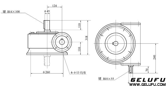 QT16A-7型塔機用蝸輪減速機外形及安裝尺寸