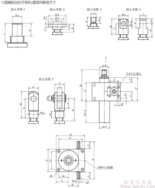 CS方型蝸輪絲杠升降機(jī)A型結(jié)構(gòu)聯(lián)結(jié)尺寸