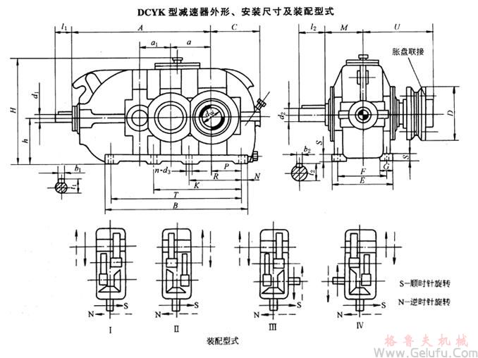 DCYK160、DCYK180、DCYK200、DCYK224、DCYK250、DCYK280、DCYK315、DCYK355、DCYK400、DCYK450、DCYK500、DCYK560、DCYK630、DCYK710、DCYK800減速機外形、安裝尺寸及裝配型式JB/T9002-1999