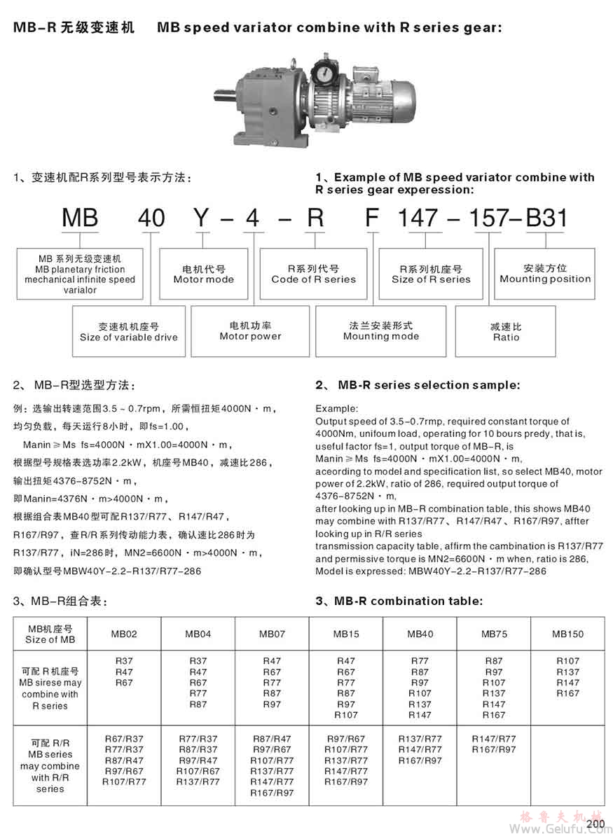 MB無(wú)級(jí)變速機(jī)與R減速機(jī)組合