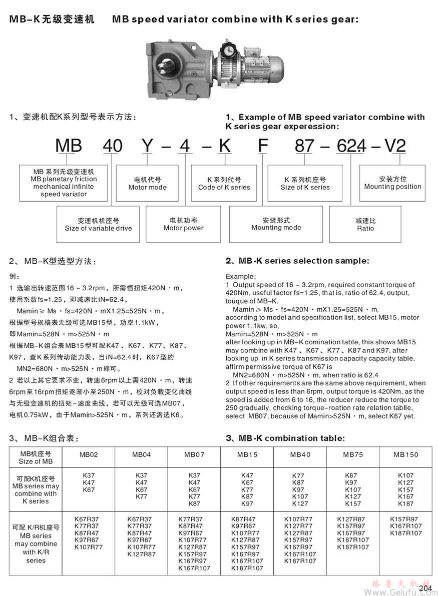 MB無級變速機(jī)與K減速機(jī)組合