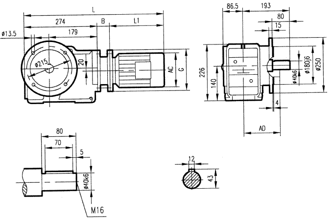 GKF67型斜齒輪弧齒錐齒輪減速電機(jī)安裝結(jié)構(gòu)圖尺寸