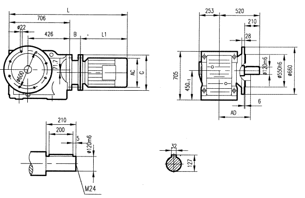 GK157型斜齒輪弧齒錐齒輪減速電機(jī)安裝結(jié)構(gòu)圖尺寸