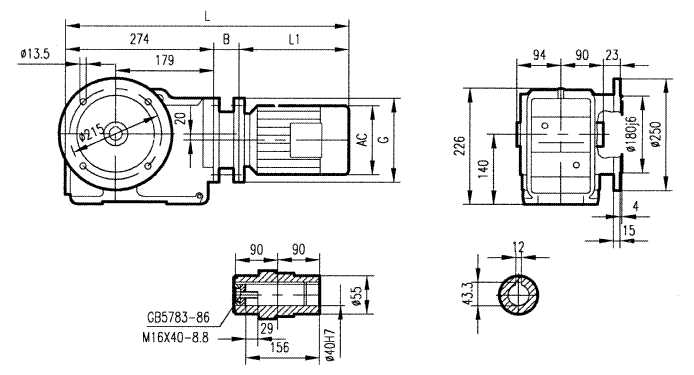 GKA67型斜齒輪弧齒錐齒輪減速電機(jī)安裝結(jié)構(gòu)圖尺寸